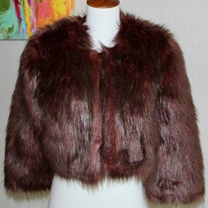 INC Burgundy Faux Fur Bolero Jacket
